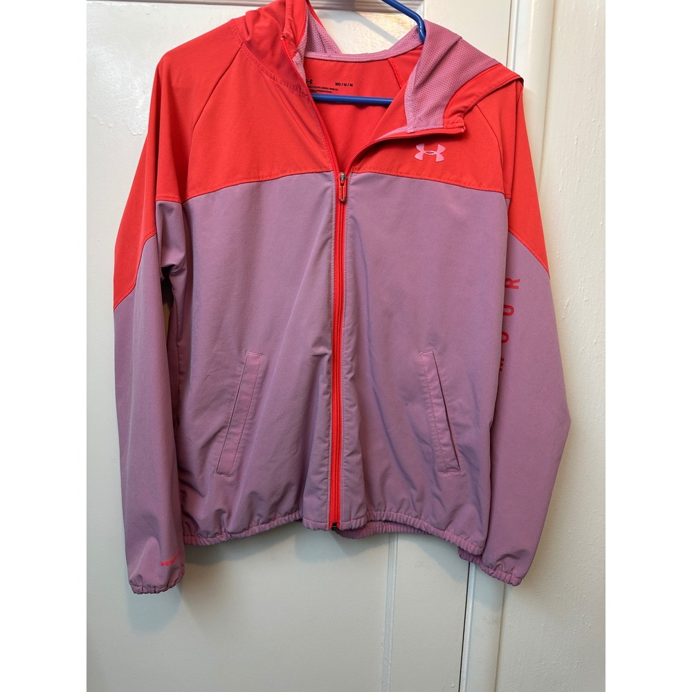 Under Armour Storm Hooded Windbreaker Jacket Womens Medium Pink Coral Full Zip